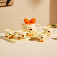 Bouilloire en céramique de style nordique minimaliste, fraîche et naturelle, idéale pour les cadeaux d'anniversaire, tasses à café, service à thé de dessin animé pour couples avec plateau