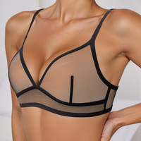 Soutien-gorge en dentelle transparente à épaules dénudées pour femme - Soutien-gorge respirant sans armatures à bonnets triangulaires avec bretelles en soie, en nylon