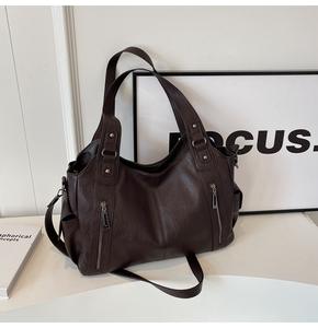 Damen Shopper im Retro-Stil, Einfarbig mit Schlichter Textur, Große Schultertasche, Oversize <span class=keywords><strong>All</strong></span>-Match Freizeit-Ledertasche für Frauen - Product Image 2