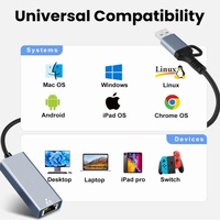 2'si 1 arada USB C USB 3.0 - RJ45 Gigabit LAN Ethernet Ağ Adaptörü1000 Mbps Dizüstü Bilgisayar Tablet PC için