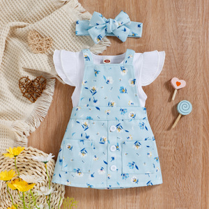 Vêtements pour enfants Printemps et été Robe à bretelles à fleurs en coton Nubao Sisters coréenne à manches courtes Combinaison pour bébé - Product Image 4
