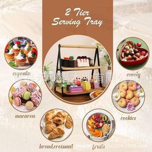 Estante de madera para postres, soporte de exhibición de pasteles de doble capa para almacenamiento y organización de alimentos, uso en fiestas y escritorio - Product Image 2