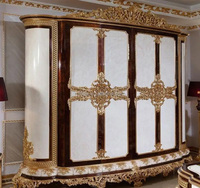 Europäisches Königliches Geschnitztes Holz-Bett, Luxuriöses Antikes Kingsize-Bett, Klassisches Goldenes Hochlehner-Bett, Schlafzimmer-Möbelset für Kalifornische Größen