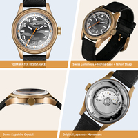 Benutzerdefiniertes Logo Vollautomatische Herrenuhr Leder-Nylon-Armband Datumsanzeige Piloten-Mechanikuhr Wasserdichte Business-Sportuhr