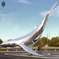 Statues d'animaux marins personnalisées de grande taille en acier inoxydable poli miroir, statue de dauphin pour la décoration de l'extérieur et des installations aquatiques