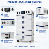 Batterie solaire LiFePO4 10 kWh 51,2 V 212 Ah, empilable et modulaire, pour stockage d'énergie domestique, destinée aux installateurs solaires