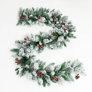 Ornamen Natal Dekorasi Berbondong Salju 2.7M, Karangan Bunga Karangan Bunga Natal Buatan