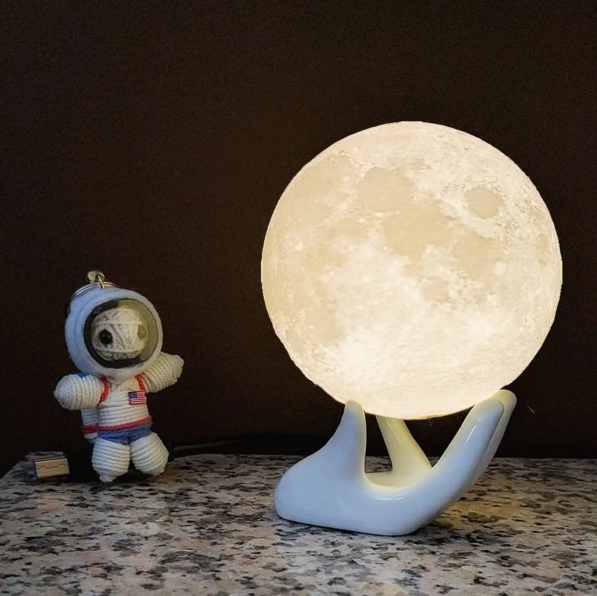 USB 충전 및 터치 컨트롤 밝기 3D 인쇄 따뜻하고 시원한 흰색 음력 램프 (3.5In moon Lamp with stand)