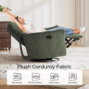 360 स्विवेल समायोज्य रेक्लियर चेयर आधुनिक कॉर्डरॉय ग्लाइडर के साथ 2 उच्च बैक वयस्क अवकाश ठोस लकड़ी के तकिए के साथ लिविंग रूम के लिए - Product Image 6