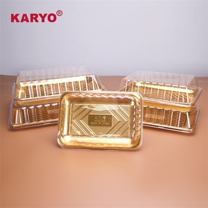 KYG-0038B personnalisé <span class=keywords><strong>Dessert</strong></span> pain à emporter conteneur boîte d'emballage en plastique jetable couverture transparente alimentaire crêpe plateau en or - Product Image 4