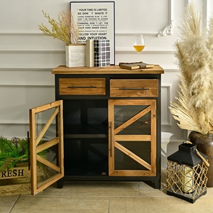 Meuble d'appoint en bois massif de style antique pour entrée, salon, avec 2 tiroirs et 2 portes, meuble de rangement pour la maison - Product Image 3