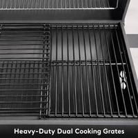 Barbecue et fumoir moderne en acier émaillé robuste pour extérieur avec étagères latérales et roues pour fêtes dans la cour et sur la terrasse