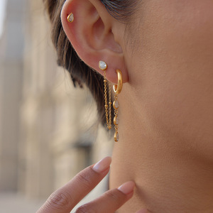 ต่างหูแบบห้อยประดับคริสตัลรูปหยดน้ำสีขาว ตัวเรือนสแตนเลส ดีไซน์เรขาคณิต เหมาะสำหรับงานปาร์ตี้ - Product Image 3