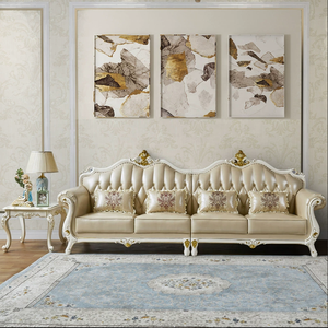 Sofá Clásico Francés en Forma de L, Sofá Rústico Francés, Muebles de Madera para Sala de Estar, Sofá para el Hogar, Decoración para Sala de Estar de Villa - Product Image 1