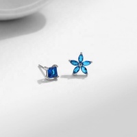 OEM Quadrat Sterling Silber Blume 5A Zirkonia Ohr stecker Fein Einzigartig Sommer Niedlich Kinder Blau Günstige Mädchen Saphir Ohrringe