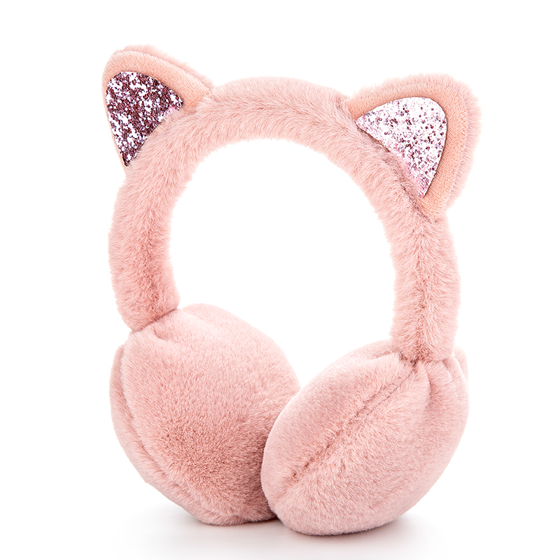 Sequin Cartoon Cat Shape Ear Muff Bling Bling white Ear Warmer Outdoor Plush Ear Protection