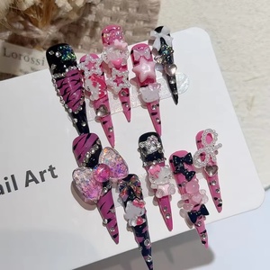 Venta al por mayor hecho a mano Stiletto largo prensa en las <span class=keywords><strong>uñas</strong></span> 3D Hello Kitty <span class=keywords><strong>Rosa</strong></span> <span class=keywords><strong>cebra</strong></span> diseño acrílico personalizado <span class=keywords><strong>uñas</strong></span> artificiales - Product Image 1