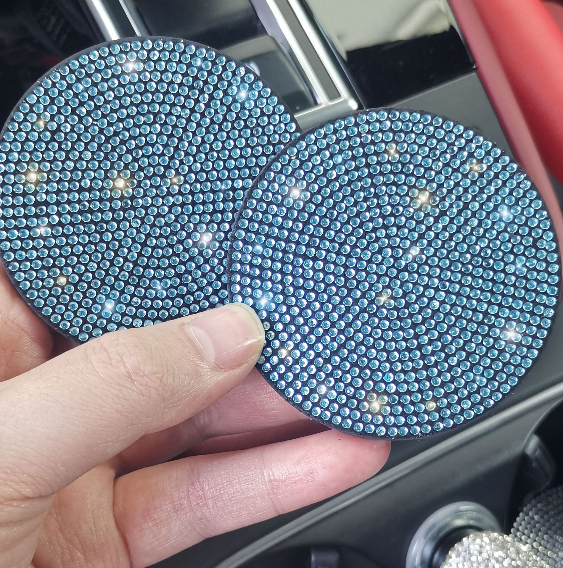 BlingRealm Car Accessories for Women: Rhinestone Anti-Slip Cup Holder Coasters for Toyota Camry 2014