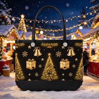 Tas Pantai EVA Hitam Motif Emas Natal Desain Berongga Tas Jinjing Meriah untuk Perjalanan Liburan