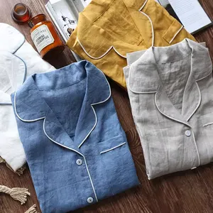 Chất lượng cao pháp tinh khiết LinEn Dài Tay áo quần đồ ngủ Nhà thiết lập các cặp vợ chồng có thể được tùy chỉnh