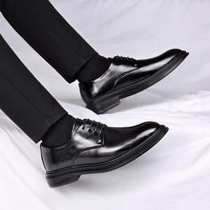 Zapatos de vestir de cuero para hombre, con punta en pico, con cordones, Oxford, para boda, negocios, otoño, formales, suela suave, color sólido - Product Image 3