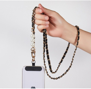 Sangle de téléphone portable en cuir PU avec perles, en métal durable, chaîne de perles, bandoulière et dragonne anti-perte pour téléphone - Product Image 2