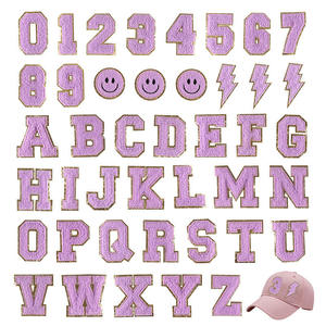 Set di 38 Glitter viola ferro-on <span class=keywords><strong>Patch</strong></span> Varsity tessuto ciniglia lettere <span class=keywords><strong>Patch</strong></span> con paillettes per la decorazione del cappello - Product Image 2