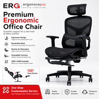 Fauteuil de bureau ergonomique Ergonovapro Premium avec repose-pieds extensible, inclinaison profonde à 135 degrés, dossier haut en mesh, fauteuil de direction