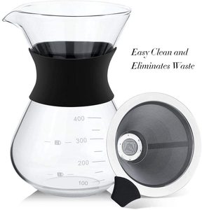 Verser Sur la Cafetière Ensemble Elégant <span class=keywords><strong>Café</strong></span> Pot Verre Carafe et <span class=keywords><strong>Permanent</strong></span> En Acier Inoxydable <span class=keywords><strong>Filtre</strong></span> À <span class=keywords><strong>Café</strong></span> - Product Image 2