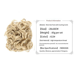 <span class=keywords><strong>Chignon</strong></span> synthétique court bouclé de haute qualité en gros avec peignes clips et élastiques pour extensions de cheveux - Product Image 6