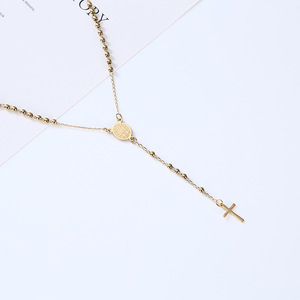 Venta de fábrica, collar religioso de Jesús de acero inoxidable, cadena de 3MM, collar cruzado de cuentas de Rosario DE LA Virgen María chapado en oro para creyentes - Product Image 5