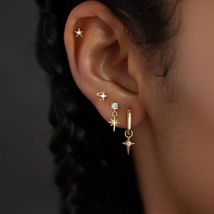 Boucles d'oreilles étoile en titane F136, clous en titane pur avec cristal pour piercing d'oreille, bijou cadeau - Product Image 3