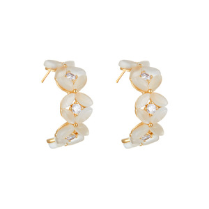 Flower C-Shaped Hoop Earrings 14k Gold Clasp Setting Party Women's Jewelry - Product Image 5