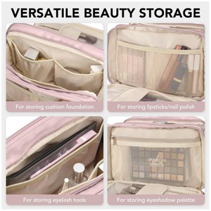 PU Leather Travel Makeup <b>Bag</b> for Women Double <b>Sides</b> Open Large Capacity Cosmetic Organizer - Product Image 4