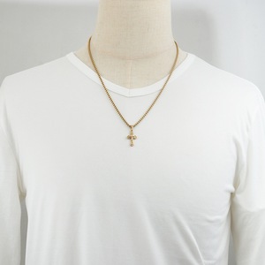 yunnique Stainless Steel <b>Cross</b> Pendant Necklace Gold Color 60cm <b>Chain</b> Geometric Design Fashion Jewelry - Product Image 3