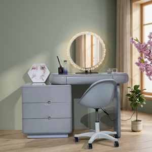 Modern Makeup Vanity Table <b>With</b> <b>Lighted</b> <b>Mirror</b> Storage Desk For Bedroom Furniture - Product Image 2