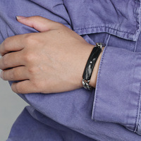 Bracelet léger en acier inoxydable pour homme, pliable, texturé, à bord diagonal, tridimensionnel, espacé, au design affirmé, tendance et rétro