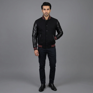Veste universitaire pour homme Finer Threads Fashion, 100% coton, col montant, logo brodé sur le devant, respirante, hiver, style Letterman - Product Image 1