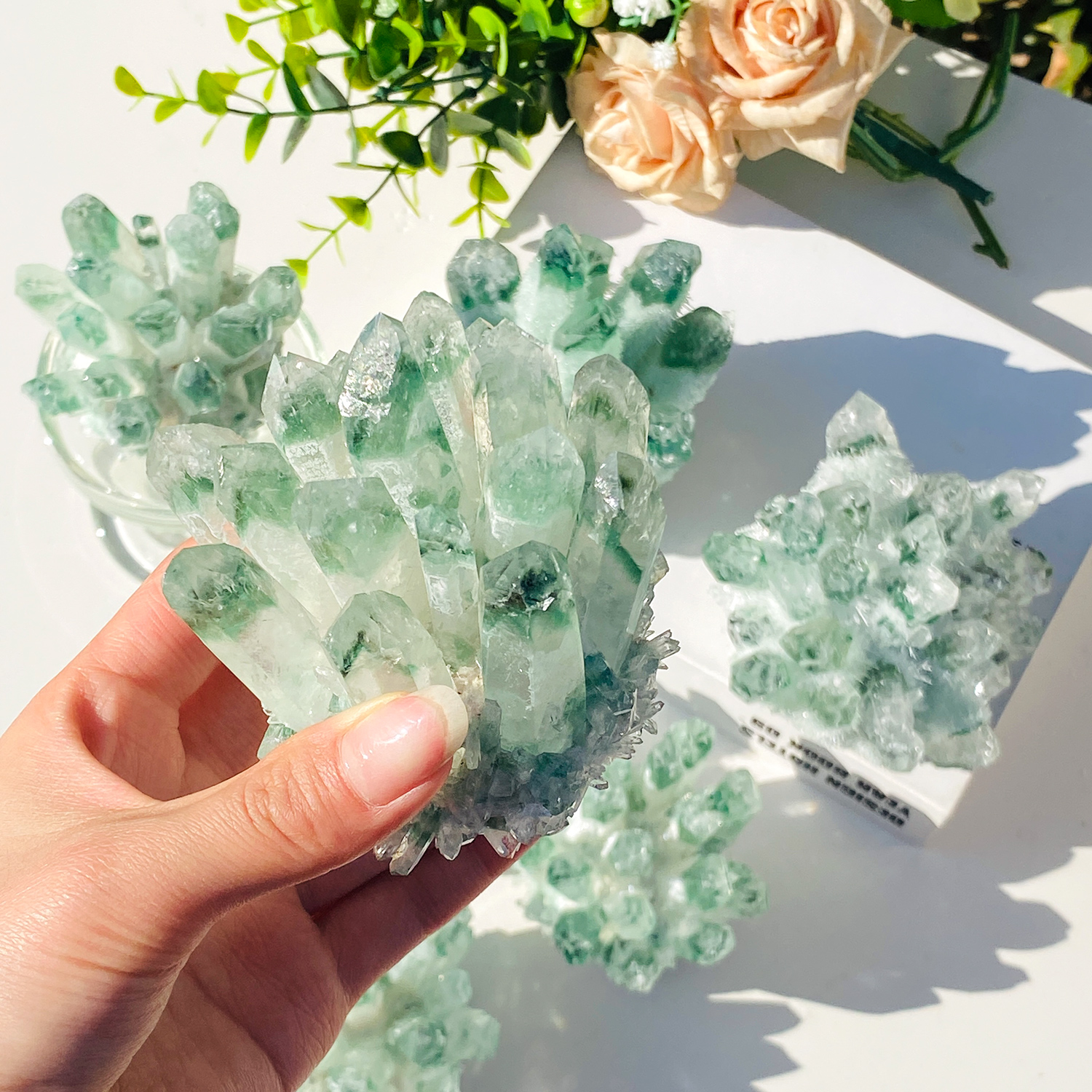 大型クリスタルクラスター 天然大型レイキロックグリーンクォーツクリスタルクラスター生