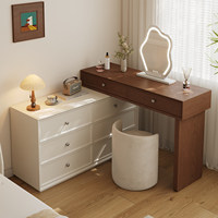 Coiffeuse multicolore avec miroir nuage en bois massif sans peinture, idéale pour chambre d'hôtel ou de gîte