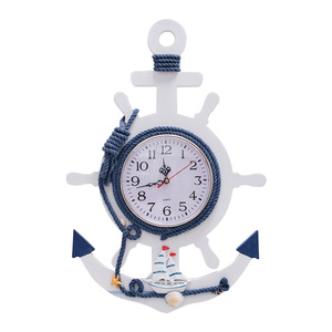 Mediterranean Style Ship Wheel <b>Wall</b> <b>Clock</b> Blue White Analog <b>Silent</b> Battery Powered Living Room Bedroom Decor Two Piece - Product Image 3