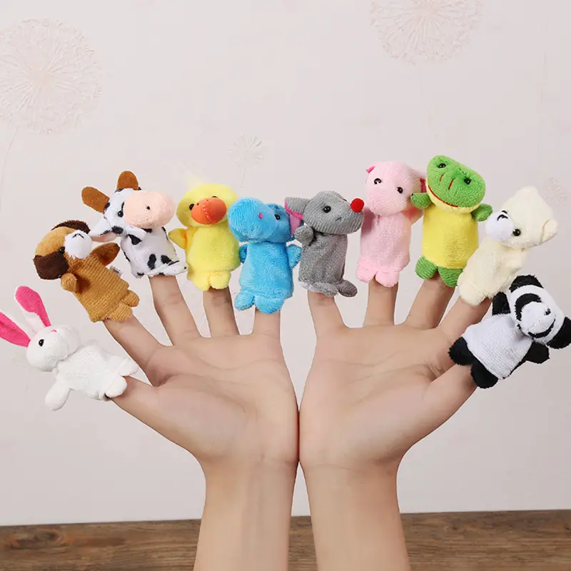 Kawaii custom role play game early education stuffed cartoon animal plush finger hand puppet toys custom plushies toys factory