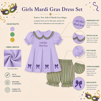 Puresun Ensembles courts à bulles personnalisés pour filles Printemps Mardi Gras OEM 100% Coton Brodé Col Peter 1-6 Ans Vente en gros