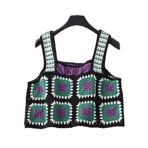 Fábrica personalizada <span class=keywords><strong>Granny</strong></span> Square Crochet Knit Bikinis Cover Ups sin mangas Crop Tops Ropa de playa - Product Image 2