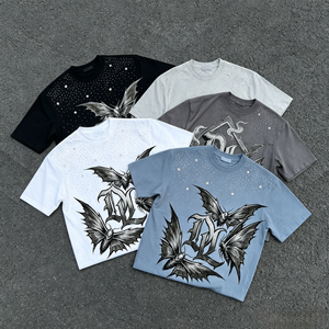 เสื้อยืดผู้ชายคุณภาพสูง ขายส่ง ออกแบบเองได้ ผ้าฝ้าย 100% สกรีนลาย ประดับเพชรเทียม ไซส์ใหญ่พิเศษ - Product Image 1