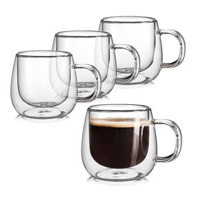 Mug dinding ganda Cappuccino 10oz, Mug kopi Espresso bening kaca terisolasi dengan pegangan - Product Image 1