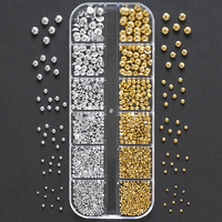 Boîte de 12 compartiments de perles demi-rondes dorées et argentées pour ongles, breloques pour ongles, perles plates rondes de 1/2/3/5 mm, micro-billes de caviar pour manucure