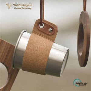 New wood grain <b>camping</b> <b>cup</b> sleeve stainless steel coffee <b>cup</b> heat-proof leather sleeve anti-oil and anti-slip suitable - Product Image 5
