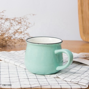 Taza grande de porcelana con borde estampado a mano, cerámica esmaltada con logo personalizado, azul, café, té, leche, <span class=keywords><strong>capuchino</strong></span>, 14oz - Product Image 2