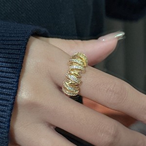 Anillo Retro Italiano Francés con Incrustaciones, Plata de Ley S925, Diseño Abierto con Baño de Oro de 18K, Joyería Vintage de Moda - Product Image 2